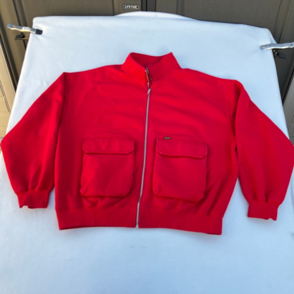 Supreme NYC Red Cargo Pocket Zip Up Sweatshirt Mens L Mock Neck Fleece Jacket